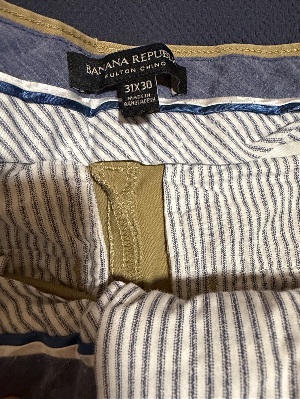 Banana Republic Factory Tan Chinos with Blue Stripe Lining